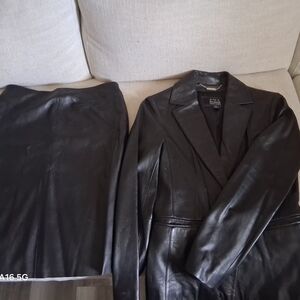 Zara Black Leather Jacket and Skirt Ensemble